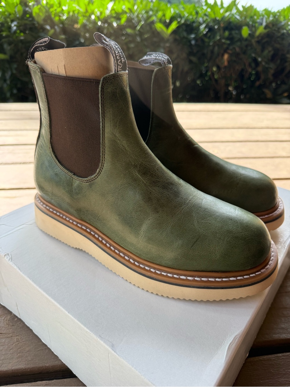 NWT Rancherr Lechera handmade olive green leather ankle boots